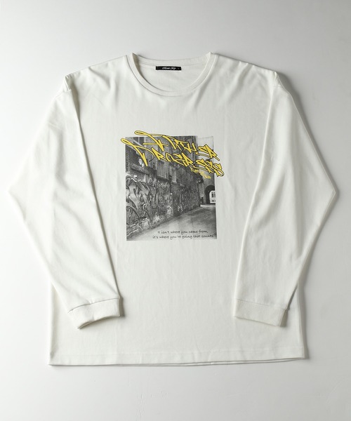 RATTLE TRAP(ラトルトラップ)の「グラフィックプリントロングTシャツ(Tシャツ/カットソー・メンズ・ホワイト/ブラック・S/M/L)」の1枚目の写真
