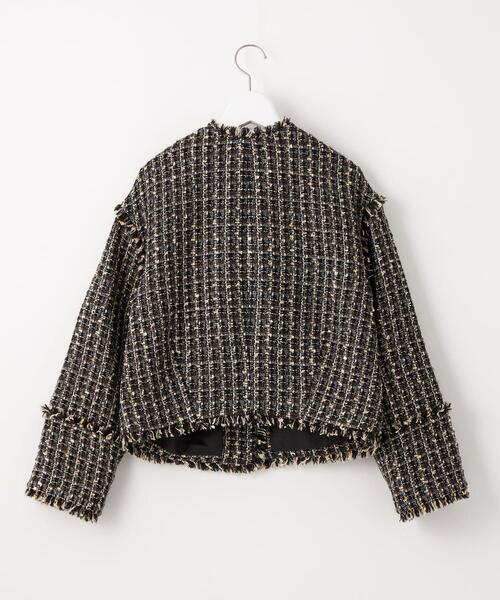 EMMEL REFINES（エメルリファインズ）の「＜EMMEL REFINES＞EM ツイード フリンジ ショート ジャケット（ノーカラージャケット・レディース・ネイビー/ダークグレー・FREE）」の5枚目の写真