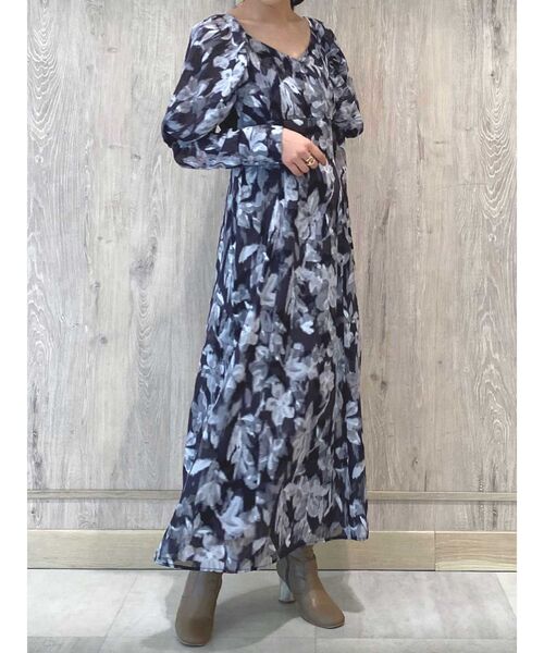 MERCURYDUO（マーキュリーデュオ）の「ジャカードフラワーパワショルカシュクールワンピース（ワンピース・レディース・ブラック/グレー/ピンク・SMALL/MEDIUM）」の2枚目の写真