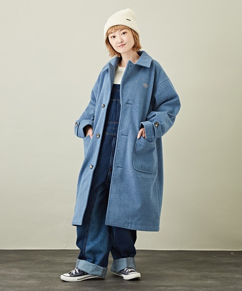 CUBE SUGAR（キューブシュガー）の「無地ウールフィールステンカラーロングコート（ステンカラーコート・レディース・オレンジ/カラフル/ブラウン/グレー系その他/グレイッシュベージュ/ブルー・M）」の5枚目の写真