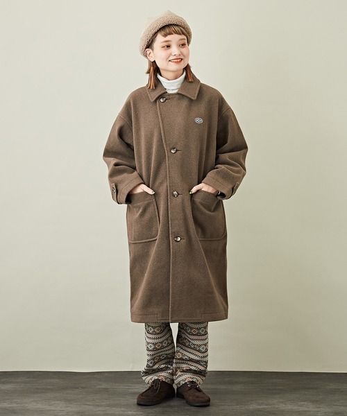 CUBE SUGAR（キューブシュガー）の「無地ウールフィールステンカラーロングコート（ステンカラーコート・レディース・オレンジ/カラフル/ブラウン/グレー系その他/グレイッシュベージュ/ブルー・M）」の7枚目の写真