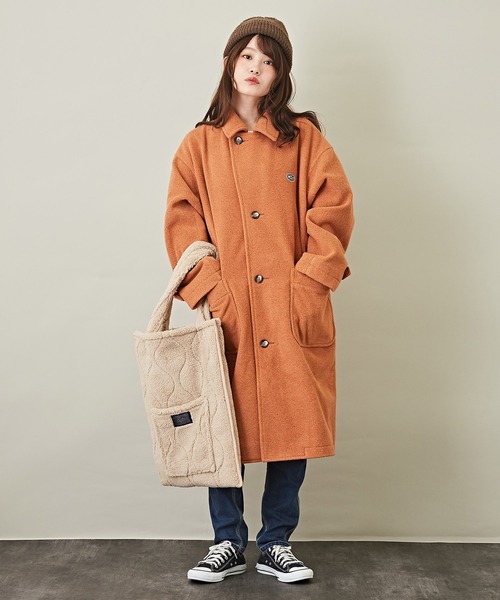 CUBE SUGAR（キューブシュガー）の「無地ウールフィールステンカラーロングコート（ステンカラーコート・レディース・オレンジ/カラフル/ブラウン/グレー系その他/グレイッシュベージュ/ブルー・M）」の10枚目の写真