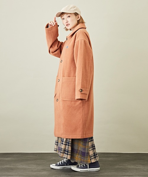 CUBE SUGAR（キューブシュガー）の「無地ウールフィールステンカラーロングコート（ステンカラーコート・レディース・オレンジ/カラフル/ブラウン/グレー系その他/グレイッシュベージュ/ブルー・M）」の12枚目の写真