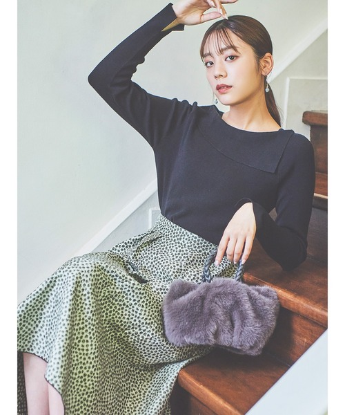 Te chichi（テチチ）の「アシメカラーニット（ニット/セーター・レディース・ブラック/モカ/グリーン/オフホワイト・ﾌﾘ-）」の2枚目の写真