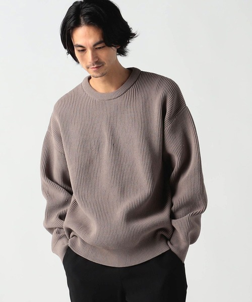 Grand PARK（グランドパーク）の「テクスチャードヤーン片畦クルーネックニット（ニット/セーター・メンズ・ブラウン/ベージュ/ライトグレー/ダークグリーン・LARGE/MEDIUM）」の3枚目の写真