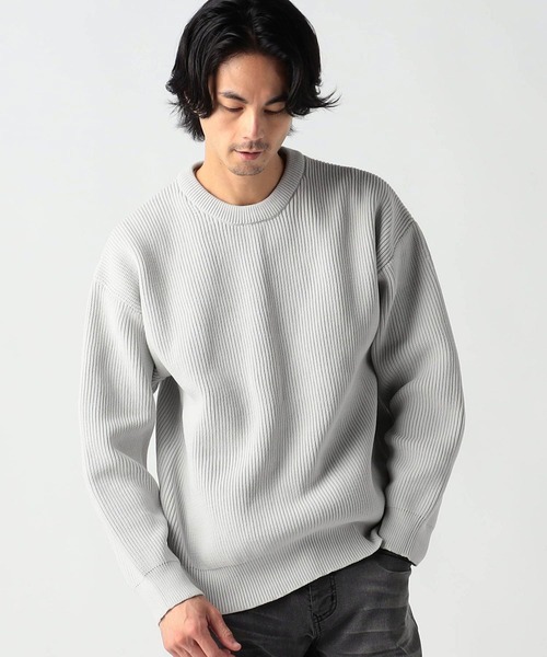 Grand PARK（グランドパーク）の「テクスチャードヤーン片畦クルーネックニット（ニット/セーター・メンズ・ブラウン/ベージュ/ライトグレー/ダークグリーン・LARGE/MEDIUM）」の2枚目の写真