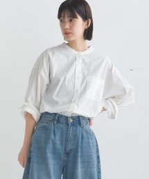 コットンブロードバンドカラー長袖シャツ