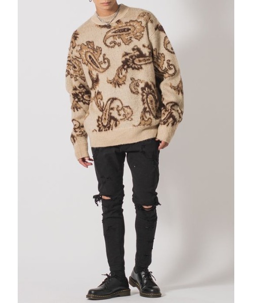 【セール】RE730 モヘアタッチクルーネックニット ビッグシルエット（ニット/セーター）｜RE730（アールイーセブンサーティー）