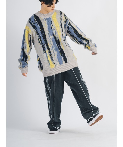 【セール】RE730 モヘアタッチクルーネックニット ビッグシルエット（ニット/セーター）｜RE730（アールイーセブンサーティー）