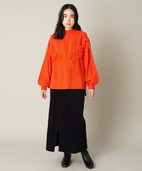 A de a.v.v（アードアー・ヴェ・ヴェ）の「フリンジケーブルニット（ニット/セーター・レディース・ブラック/グリーン/オレンジ・39）」の4枚目の写真