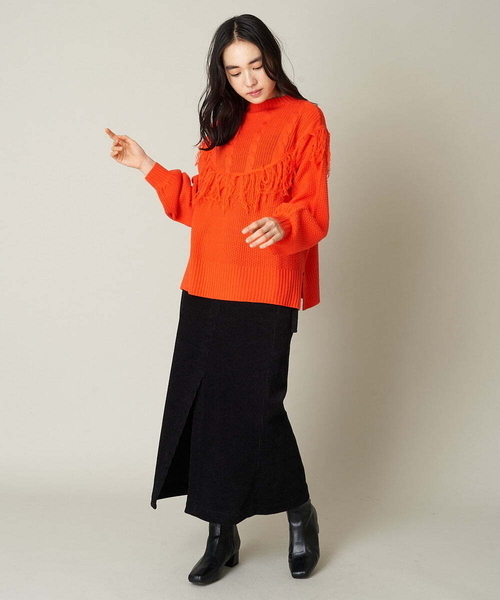 A de a.v.v（アードアー・ヴェ・ヴェ）の「フリンジケーブルニット（ニット/セーター・レディース・ブラック/グリーン/オレンジ・39）」の5枚目の写真