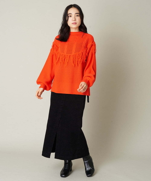 A de a.v.v（アードアー・ヴェ・ヴェ）の「フリンジケーブルニット（ニット/セーター・レディース・ブラック/グリーン/オレンジ・39）」の6枚目の写真