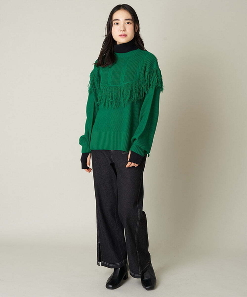 A de a.v.v（アードアー・ヴェ・ヴェ）の「フリンジケーブルニット（ニット/セーター・レディース・ブラック/グリーン/オレンジ・39）」の7枚目の写真