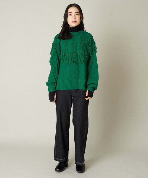 A de a.v.v（アードアー・ヴェ・ヴェ）の「フリンジケーブルニット（ニット/セーター・レディース・ブラック/グリーン/オレンジ・39）」の8枚目の写真