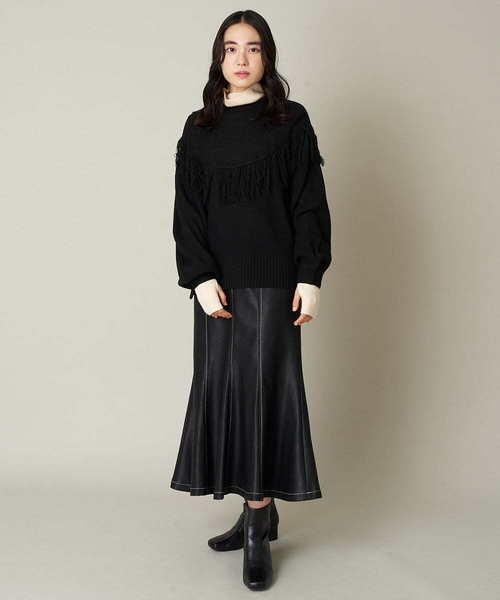 A de a.v.v（アードアー・ヴェ・ヴェ）の「フリンジケーブルニット（ニット/セーター・レディース・ブラック/グリーン/オレンジ・39）」の11枚目の写真