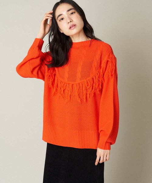 A de a.v.v（アードアー・ヴェ・ヴェ）の「フリンジケーブルニット（ニット/セーター・レディース・ブラック/グリーン/オレンジ・39）」の13枚目の写真