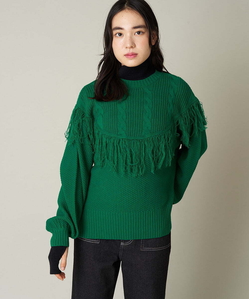 A de a.v.v（アードアー・ヴェ・ヴェ）の「フリンジケーブルニット（ニット/セーター・レディース・ブラック/グリーン/オレンジ・39）」の14枚目の写真