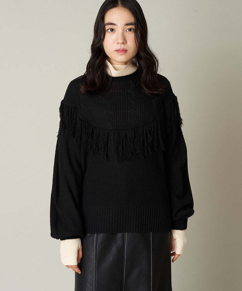 A de a.v.v（アードアー・ヴェ・ヴェ）の「フリンジケーブルニット（ニット/セーター・レディース・ブラック/グリーン/オレンジ・39）」の15枚目の写真