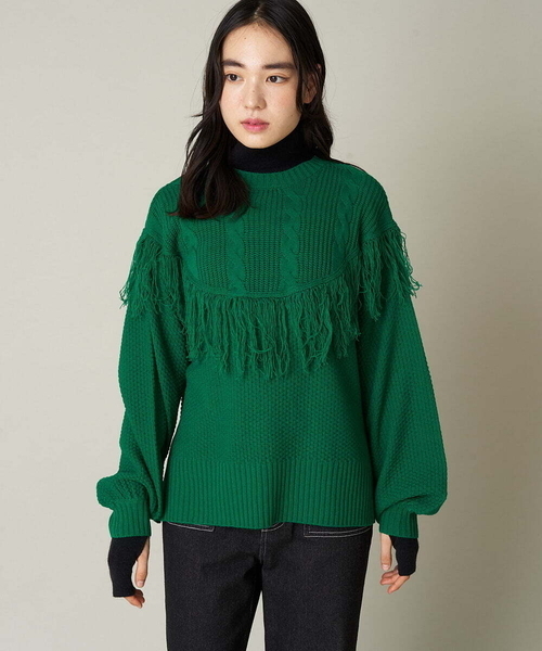 A de a.v.v（アードアー・ヴェ・ヴェ）の「フリンジケーブルニット（ニット/セーター・レディース・ブラック/グリーン/オレンジ・39）」の16枚目の写真