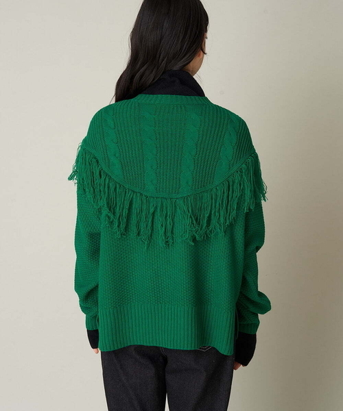 A de a.v.v（アードアー・ヴェ・ヴェ）の「フリンジケーブルニット（ニット/セーター・レディース・ブラック/グリーン/オレンジ・39）」の18枚目の写真