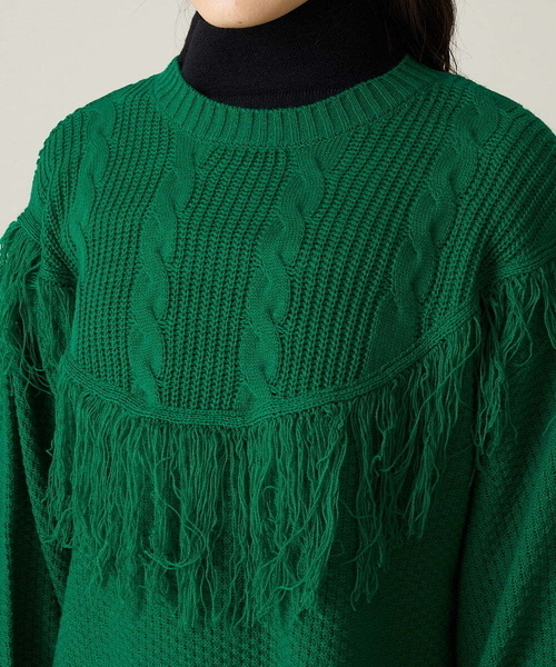 A de a.v.v（アードアー・ヴェ・ヴェ）の「フリンジケーブルニット（ニット/セーター・レディース・ブラック/グリーン/オレンジ・39）」の19枚目の写真