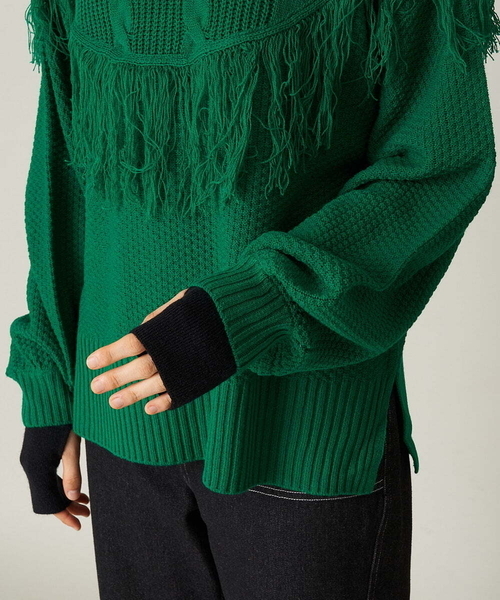 A de a.v.v（アードアー・ヴェ・ヴェ）の「フリンジケーブルニット（ニット/セーター・レディース・ブラック/グリーン/オレンジ・39）」の20枚目の写真