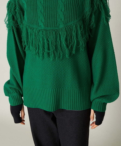 A de a.v.v（アードアー・ヴェ・ヴェ）の「フリンジケーブルニット（ニット/セーター・レディース・ブラック/グリーン/オレンジ・39）」の22枚目の写真