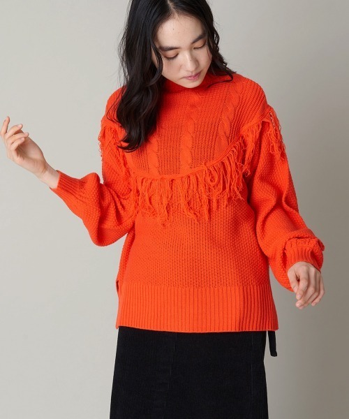 A de a.v.v（アードアー・ヴェ・ヴェ）の「フリンジケーブルニット（ニット/セーター・レディース・ブラック/グリーン/オレンジ・39）」の3枚目の写真