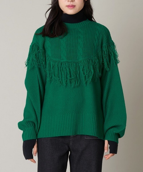 A de a.v.v（アードアー・ヴェ・ヴェ）の「フリンジケーブルニット（ニット/セーター・レディース・ブラック/グリーン/オレンジ・39）」の2枚目の写真