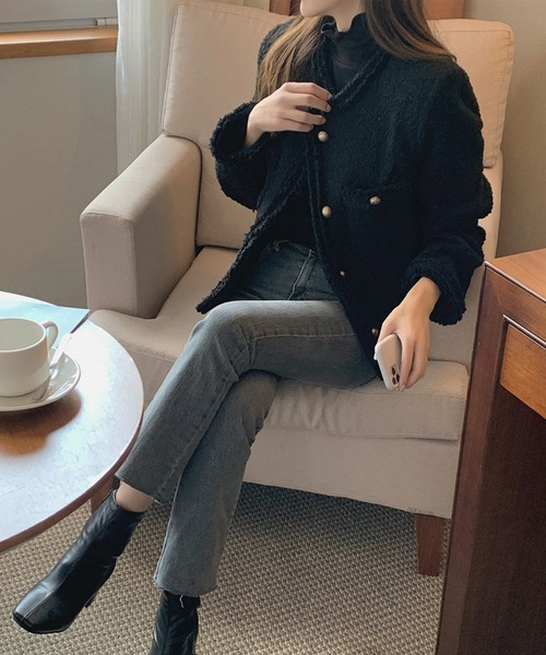 DAY CLOSET（デイ クローゼット）の「レディース レトロツイード風ノーカラーテーラードジャケット（テーラードジャケット・レディース・ホワイト/ブラック・ONE SIZE）」の14枚目の写真