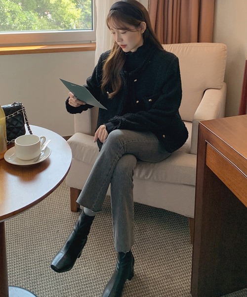 DAY CLOSET（デイ クローゼット）の「レディース レトロツイード風ノーカラーテーラードジャケット（テーラードジャケット・レディース・ホワイト/ブラック・ONE SIZE）」の15枚目の写真