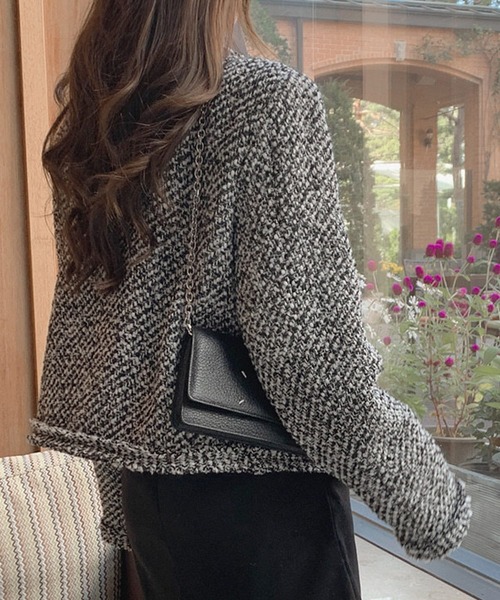DAY CLOSET（デイ クローゼット）の「レディース レトロツイード風ノーカラーテーラードジャケット（テーラードジャケット・レディース・ホワイト/ブラック・ONE SIZE）」の5枚目の写真