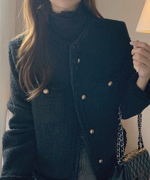 DAY CLOSET（デイ クローゼット）の「レディース レトロツイード風ノーカラーテーラードジャケット（テーラードジャケット・レディース・ホワイト/ブラック・ONE SIZE）」の18枚目の写真