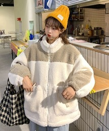 SONYUNARA ハイネック配色ポイントボアジップアップ