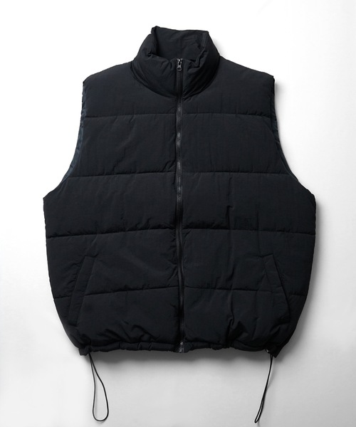 ゆうちゃん　solamonat poche　ナイロンキャンバス　ベスト　黒 セール】23AW ビッグシルエット スタンドネック 裾ひもドロスト