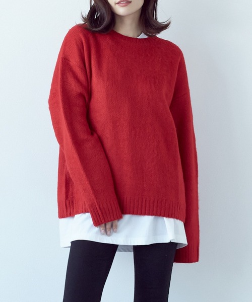 Bling Leads（ブリングリーズ）の「/Bling leads/クルーネックモヘアタッチオーバーサイズプルオーバー（ニット/セーター・レディース・チャコール/イエロー系/マスタード/ベージュ系/ブラック×ホワイト/グリーン系/グリーン/ライトグレー/グレー系/グリーン系1/ブラック×レッド/ブラック/ブルー・L/M）」の15枚目の写真