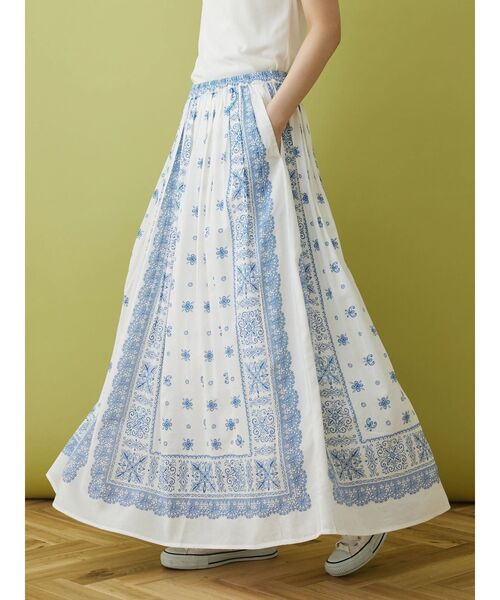 CRAFT STANDARD BOUTIQUE（クラフトスタンダードブティック）の「★パネル柄マキシギャザースカート（スカート・レディース・ブルー/ダークグレー/ライトベージュ/チャコールグレー・M/L）」の9枚目の写真