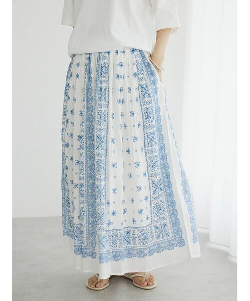 CRAFT STANDARD BOUTIQUE（クラフトスタンダードブティック）の「★パネル柄マキシギャザースカート（スカート・レディース・ブルー/ダークグレー/ライトベージュ/チャコールグレー・M/L）」の13枚目の写真