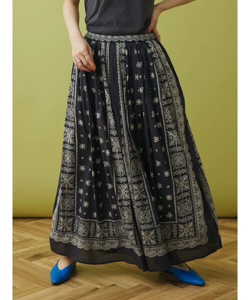 ラウンジドレス　パネルギャザー スカート サックス ラウンジドレス パネルギャザー スカート サックス