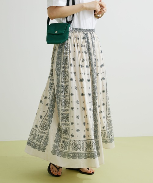 CRAFT STANDARD BOUTIQUE（クラフトスタンダードブティック）の「★パネル柄マキシギャザースカート（スカート・レディース・ブルー/ダークグレー/ライトベージュ/チャコールグレー・M/L）」の4枚目の写真