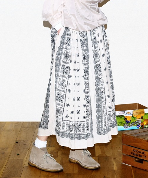 CRAFT STANDARD BOUTIQUE（クラフトスタンダードブティック）の「★パネル柄マキシギャザースカート（スカート・レディース・ブルー/ダークグレー/ライトベージュ/チャコールグレー・M/L）」の5枚目の写真