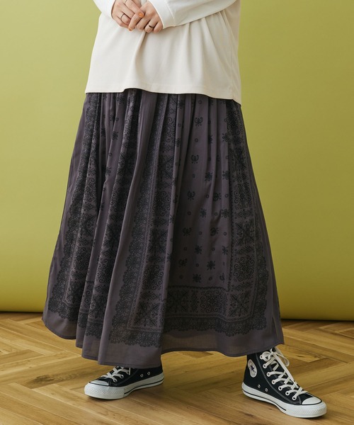 CRAFT STANDARD BOUTIQUE（クラフトスタンダードブティック）の「★パネル柄マキシギャザースカート（スカート・レディース・ブルー/ダークグレー/ライトベージュ/チャコールグレー・M/L）」の7枚目の写真