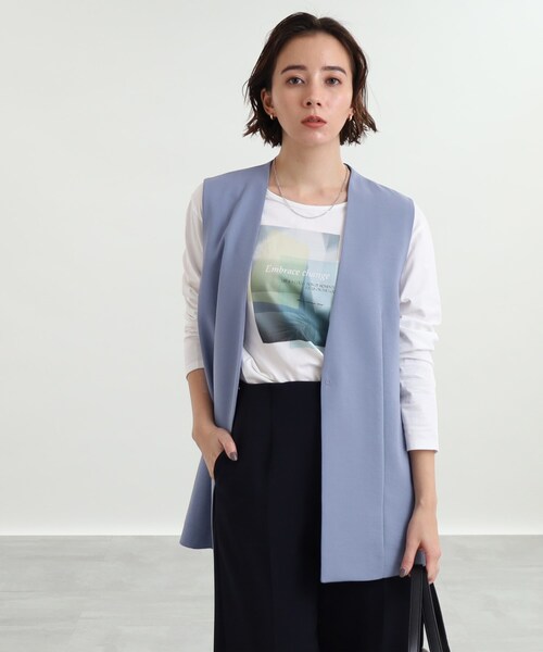 INDIVI（インディヴィ）の「◆【さらっとして快適！/洗える/こなれSETUP】ジレジャケット〈夏の通勤・お出かけに！〉（ベスト・レディース・サックスブルー系5/グレー系その他6/ブラック/ライトグリーン系・34/13/12/05/38/15 ）」の4枚目の写真