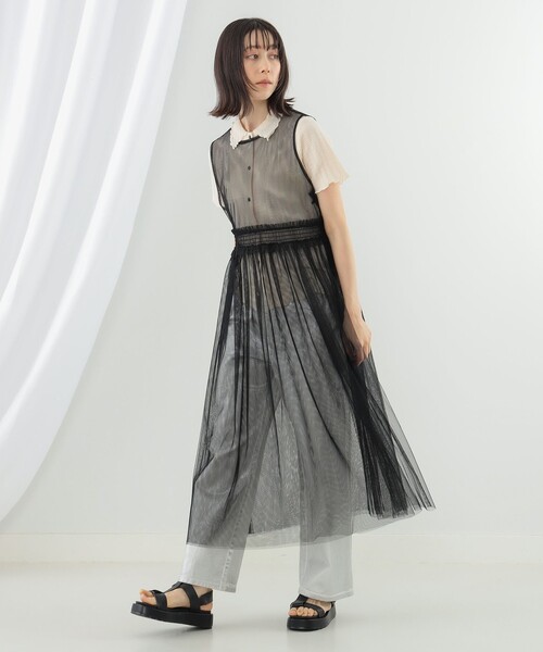 Ray BEAMS(レイビームス)の「Ray BEAMS / チュール シアー ノースリーブ ワンピース(ワンピース・レディース・ブラック/ピンク・ONE SIZE)」の6枚目の写真