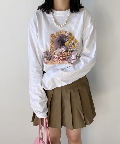 tシャツ Disney/TheAristocats/おしゃれキャット/マリー/ロングスリーブTシャツ/ホワイト/イラスト/キャラクター レディース キャラチョイ tシャツ Disney/TheAristocats/おしゃれキャット