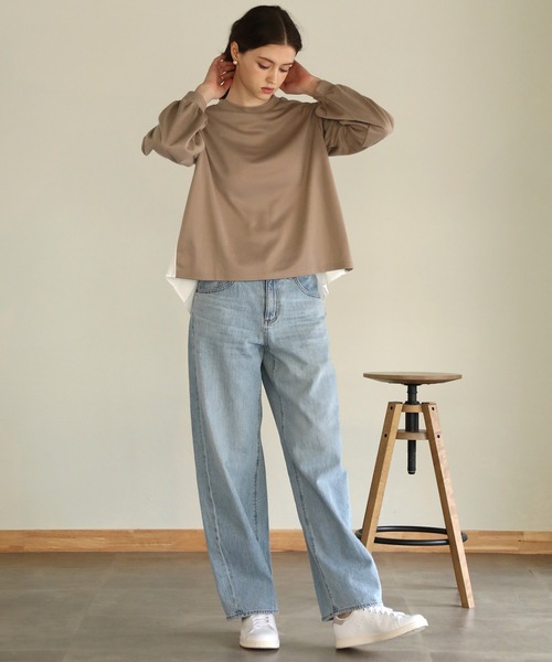 aity（アイティ）の「ポンチバックプリーツプルオーバー（Tシャツ/カットソー・レディース・グレイッシュベージュ/ブラック/ブルー・M）」の5枚目の写真