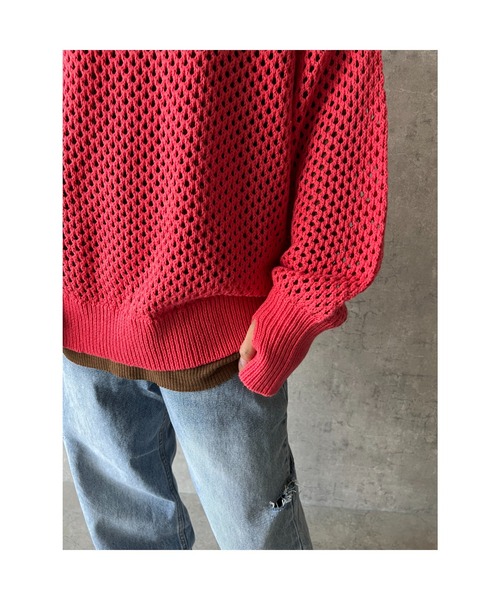owndaily(オンデイリー)の「オーバーサイズメッシュニットプルオーバー(Tシャツ/カットソー・レディース・ブラック/ピンク/イエロー/ライトベージュ/グレイッシュベージュ・FREE)」の19枚目の写真