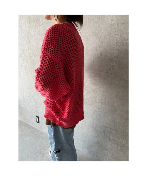 owndaily(オンデイリー)の「オーバーサイズメッシュニットプルオーバー(Tシャツ/カットソー・レディース・ブラック/ピンク/イエロー/ライトベージュ/グレイッシュベージュ・FREE)」の21枚目の写真