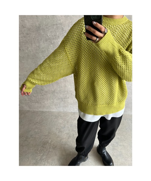 owndaily(オンデイリー)の「オーバーサイズメッシュニットプルオーバー(Tシャツ/カットソー・レディース・ブラック/ピンク/イエロー/ライトベージュ/グレイッシュベージュ・FREE)」の13枚目の写真