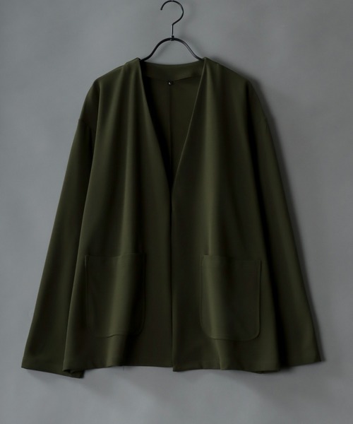 SITRY(シトリー)の「amundsen tailored no collar jacket/梨地織り テーラード ノーカラージャケット カーディガン セットアップ対応可(ノーカラージャケット・メンズ・グリーン/チャコールグレー/ベージュ/ブラック/グレー/ネイビー/ブラウン/カーキ・LL/L/M)」の6枚目の写真
